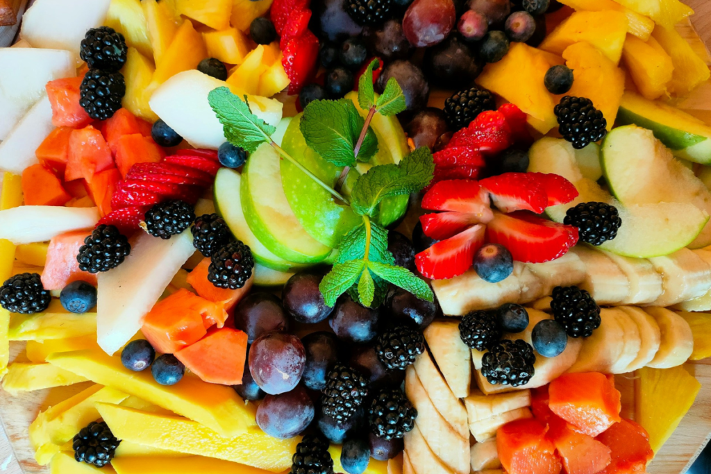 Assorted fiber-rich foods arranged on a table.